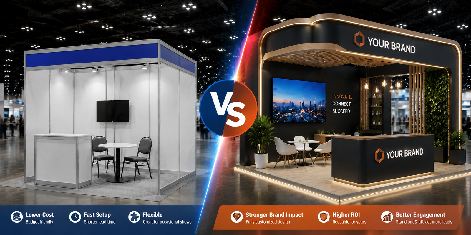trade show booth rental vs custom booth comparison